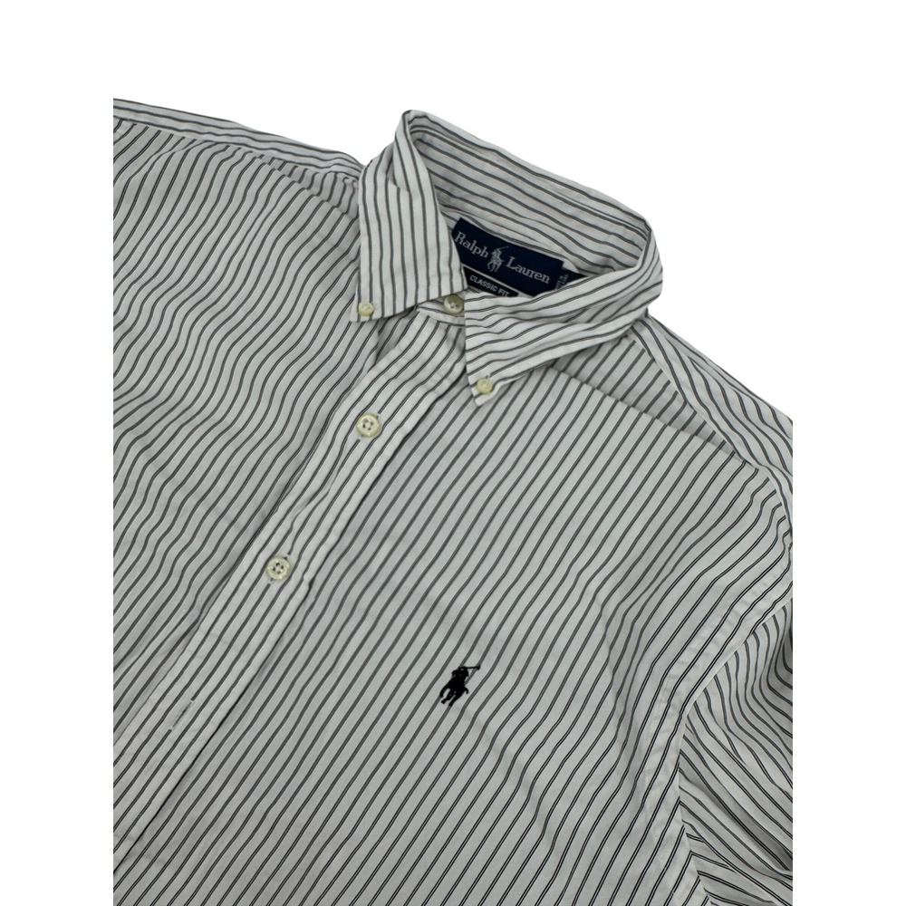 Ralph Lauren Button Down Shirt Mens S White Blue Pinstripe Classic Fit Preppy